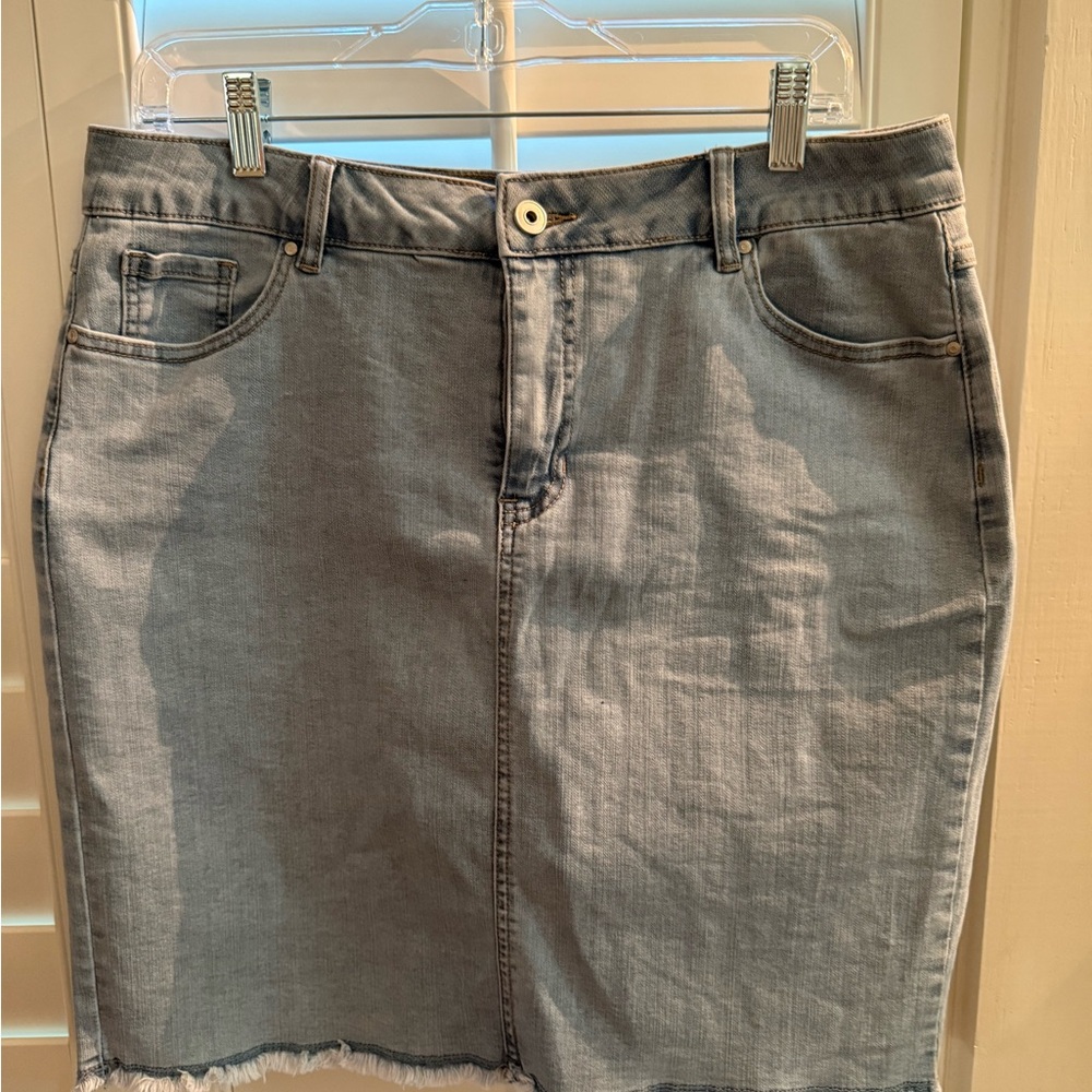 Charlie B Light Blue Denim Frayed Hem Skort